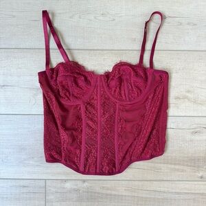 Women’s Red Burgundy Lace Bustier Size Medium Adjustable Back